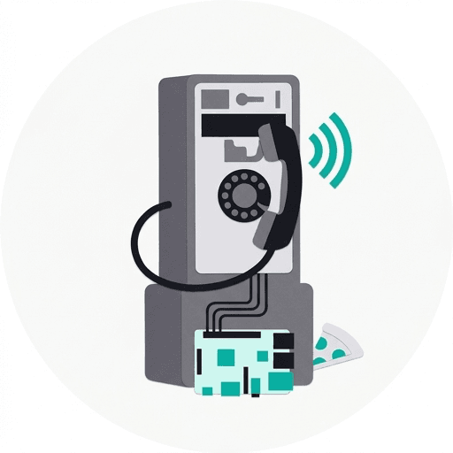 Flat cut-paper rotary payphone with exposed wiring and electronics