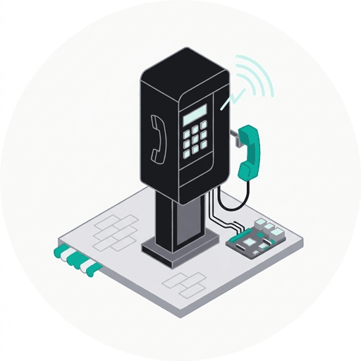 Geometric isometric payphone mounted on a circuit-board base