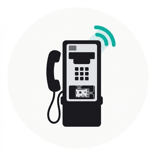 Restrained screenprint payphone with a visible Raspberry Pi and wireless signal