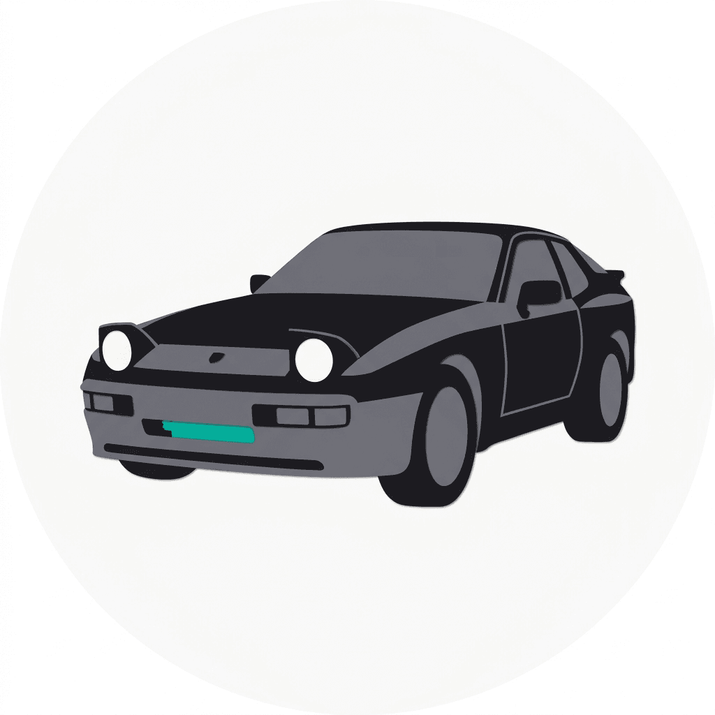 Flat cut-paper Porsche 944 icon with raised headlights and a teal front accent