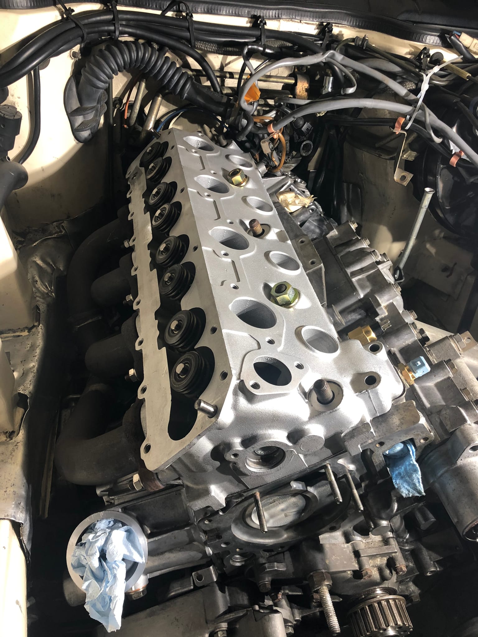 The resurfaced cylinder head set back into the engine